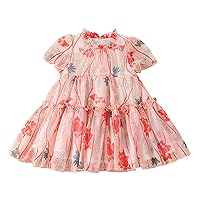 Toddler Girls Dress Summer Short Sleeve Fashion Floral Prints Small Fresh Dress Princess Dress Casual Floral Midi