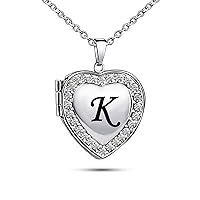 Name Initial Custom Heart Locket Letter Love Pendant Necklace for Women with Birthstone that Holds Pictures for Family