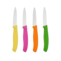 Victorinox Swiss Classic Paring Knife Set - Superior Kitchen Knives for Cutting Fruit, Vegetables & More - Cooking Knives for Kitchen Accessories - Multicolored 4-Piece Set, Straight Edge, 3