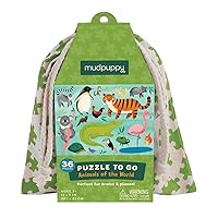 Mudpuppy Animals of The World to Go Puzzle, 36 Pieces – Great for Kids Ages 3+ - Perfect for Travel, Easy Clean-Up, Packaged in Secure, Reusable Fabric Bag