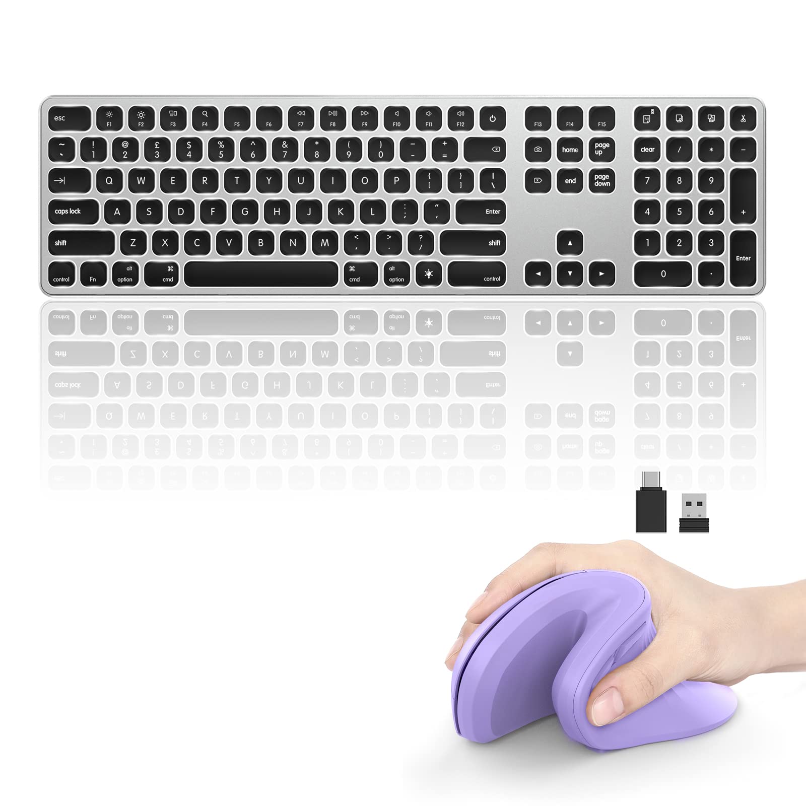 seenda Wireless Backlit Keyboard for Mac & Purple Jiggler Vertical Mouse