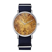 World Map Vintage Design Nylon Watch for Men and Women, Historic Map Theme Wristwatch, Art Geography Lover Gift