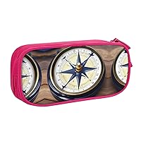 Sail Boat Nautical Compass Print Large Pencil Case Pouch With Zipper,Adults Office Travel Stationery Makeup Bag