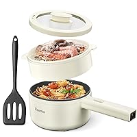 Hot Pot Electric With Steamer, 1.6L Ramen Cooker Non-Stick Sauté Pan for Steak, Egg, Fried Rice, Ramen, Oatmeal, Soup, Portable Personal Hot Pot Perfect Suit for Dorm Room and Apartment (White)