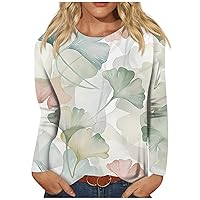 2024 Spring Casual Long Sleeve Tops Loose Fit Fashionable Floral Printed Crewneck T-Shirt Blouses for Women