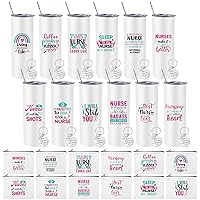 36 Pcs Nurse Appreciation Gift Set 12 Pcs Nurse Tumbler Mug Thank You Wine Cup with Straws, Brushes, Makeup Bags, Keychains Graduation Gifts for Women Nurse Accessories Christmas(Straight)