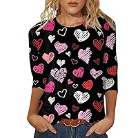Women's Long Sleeve T-Shirts Heart Printing Crewneck Long Sleeve Shirt Going Out Holiday Dressy Tops for Women