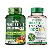 Wholesome Wellness Whole Food Multivitamin for Men - Natural Multi Vitamins, Minerals, Organic Extracts Digestive Enzymes 1000MG Plus Prebiotics & Probiotics Bundle