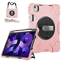 Case for iPad Air 5th/4th Generation: Military Grade Protective Cover iPad Pro 11 Inch Case & iPad Air 5/4 Case 10.9 Inch (2022/2020) W/Pencil Holder- Stand- Handle- Shoulder Strap- Rose Gold