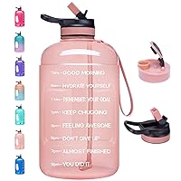 Venture Pal Large 64/128 oz Gallon Motivational Water Bottle with 2 Lids (Chug and Straw), Leakproof BPA Free Sports Water Jug with Time Marker to Ensure You Drink Enough Water Throughout The Day