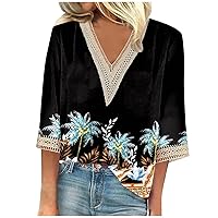 3/4 Sleeve Tops for Women Summer V Neck T-Shirts Butterfly Print Blouse Tops Loose Fit Vintage Graphic Tee Tunic