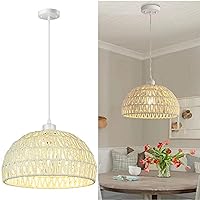 Rattan Pendant Light Fixture Wicker Chandelier for Kitchen Island,Boho Woven Hanging Ceiling Lights Hand-Worked Bamboo Basket Lamp Shade Hanging Lamp for Living Room,Bedroom (11.8in)
