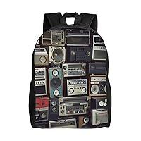 Vintage Wall of Radio Boombox print Backpacks Waterproof Light Shoulder Bag Casual Daypack For Work Traveling Hiking