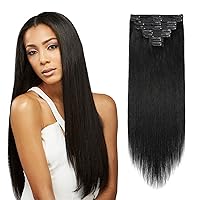 MY-LADY Double Weft Clip in 100% Remy Human Hair Extensions #1 Jet Black 10''-22'' Grade 7A Quality Full Head Thick Thickened Long Soft Silky Straight 8pcs 18clips for Women Fashion 18