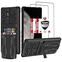 Wallet Case for Samsung Galaxy S24 Ultra with Card Holder, Military Grade Shockproof Samsung S24 Ultra Case with Tempered Glass Screen Protector [2 Pack], Built-in Phone Kickstand, Black