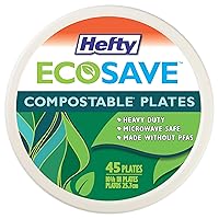 Hefty ECOSAVE 100% Compostable Paper Plates, 10-1/8 Inch, 45 Count