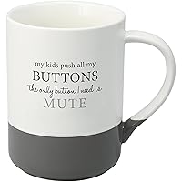 Pavilion - Mute Button - 18 ounce Large Coffee Cup, Sarcastic Gift For Parents, Mom Coffee Mug, Dad Mugs Coffee, 1 Count (Pack of 1), 5” x 4.75”, White & Gray