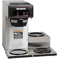 BUNN VP17-3, 12-Cup Low Profile Pourover Commercial Coffee Maker, 3 Lower Warmers, 13300.0003,Silver