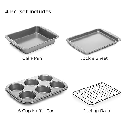 Ecolution Toaster Oven Bakeware 4Piece Set Nonstick Heavy Duty Carbon Steel, 4-Piece, Gray