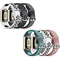 Maledan Compatible with Fitbit Charge 5 Bands for Women Men, Soft Silicone Band Sport Wrist Strap for Charge 5 Watch Accessories Waterproof, Coal Black/White Black/Black Gray/Smoke Purple/Gray Teal, L