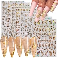 8 Sheets Butterfly Nail Art Stickers Gold Nail Decals,3D Luxury Nail Art Supplies Butterflies Gold Silver Nail Decoration for Designer Nail Stickers for Women DIY Acrylic Nails Decorations Accessories