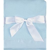 Thermal Waffle Weave Baby Blanket with Satin Nylon Trim (Blue)
