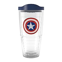 Marvel Captain America Icon Made in USA Double Walled Insulated Tumbler Travel Cup Keeps Drinks Cold & Hot, 24oz, Classic