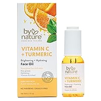 By Nature Brightening & Hydrating Face Oil - Vitamin C Oil & Turmeric Extract Enriched with Plant Squalane Oil - Revitalize Dull, Tired Skin - Vitamin C Face Oil for Women and Men, 1 Fl Oz