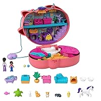 Polly Pocket Starring Shani Cuddly Cat Purse, Pet Vet Theme with 2 Micro Dolls & 18 Accessories, Pop & Swap Peg Feature, Great Gift for Ages 4 Years Old & Up, HGT16
