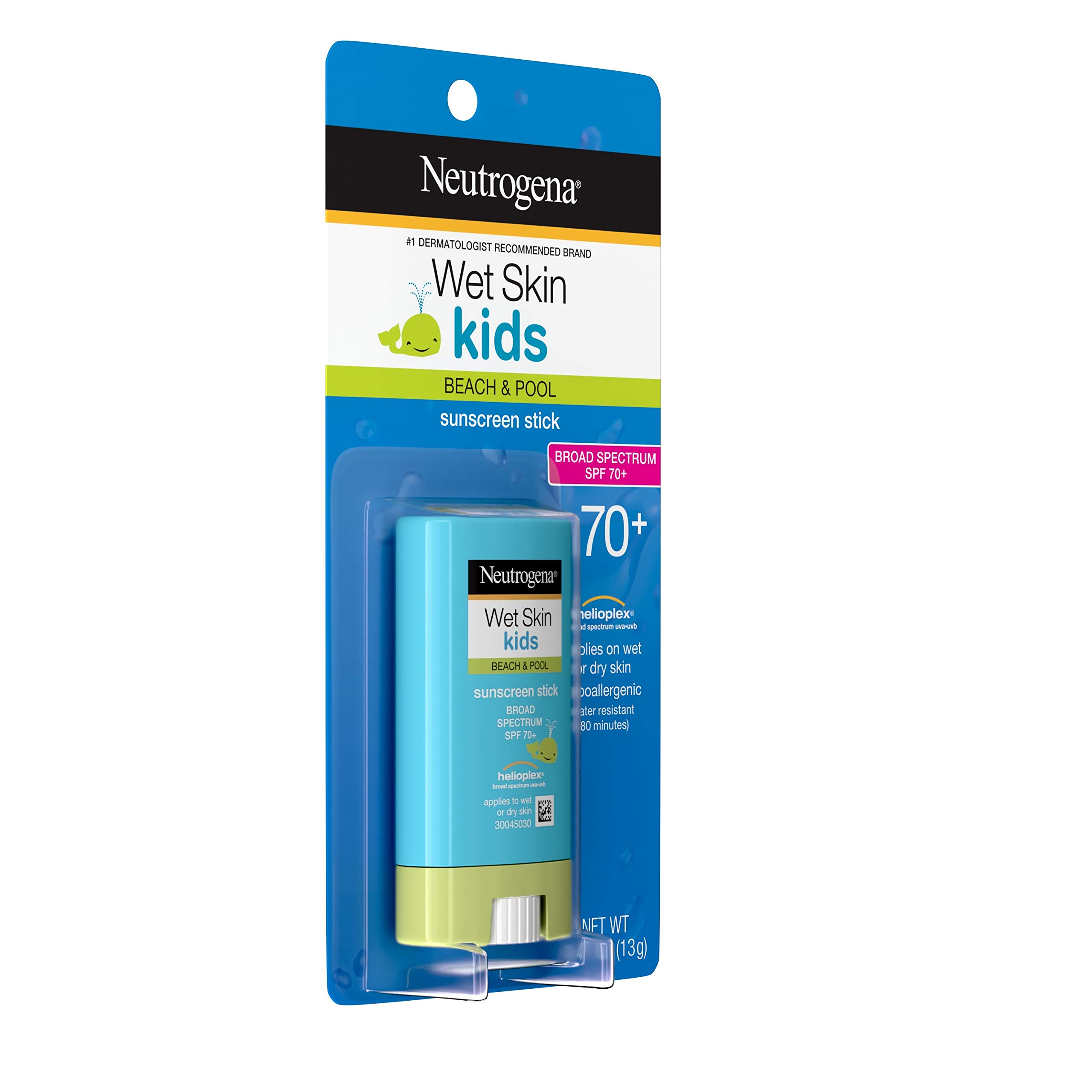 Neutrogena Wet Skin Kids Water Resistant Sunscreen Stick for Face and Body, Broad Spectrum SPF 70, 0.47 oz