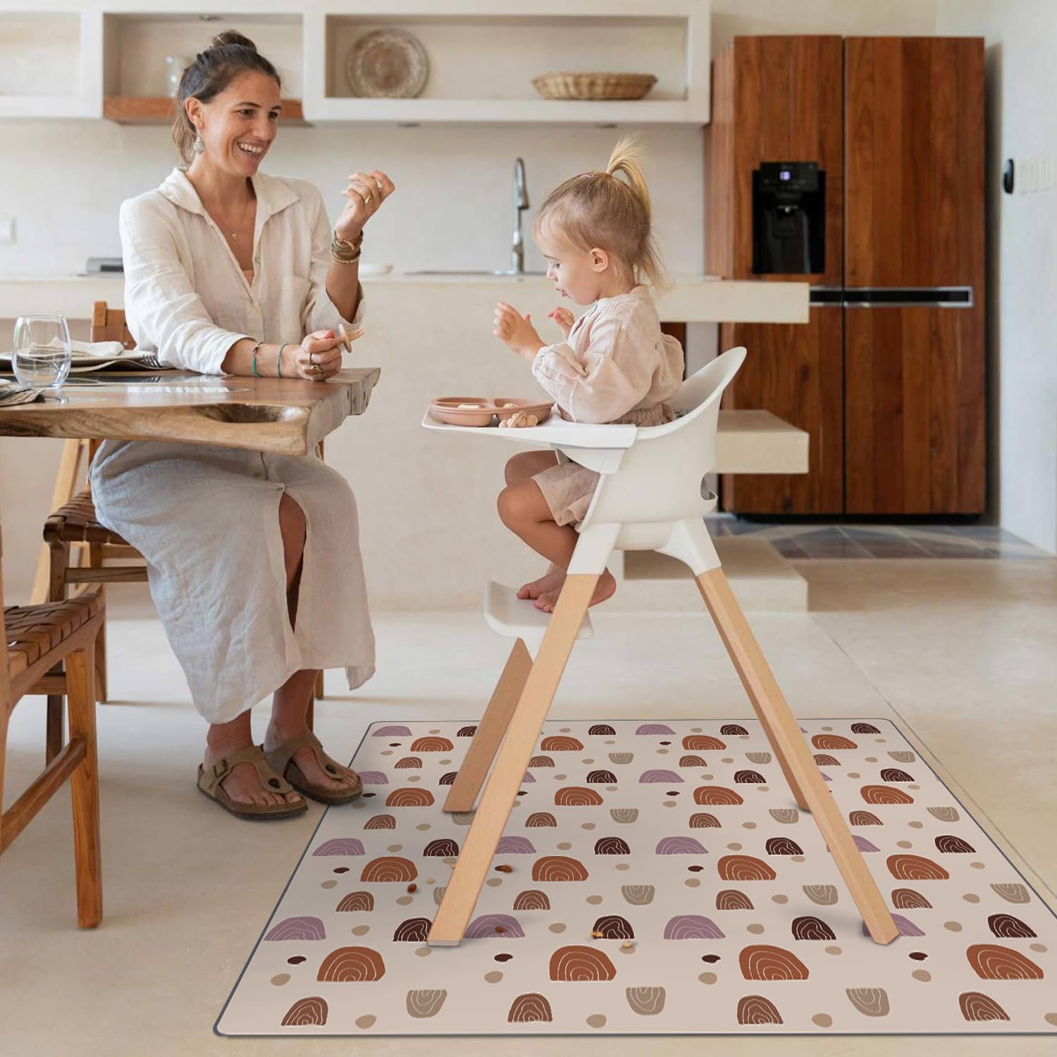 Baby Splat Mat for Under High Chair, 51 x 51 Inch Boho Splash Mat, Waterproof and Washable Spill Mat, Anti-Slip Floor Protector