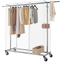 GREENSTELL Clothes Rack with Cover, Adjustable Garment Rack with Wheels, Heavy Duty Clothing Rack with Extendable Hanging Rail and Two Hooks, Commercial Grade Rolling Clothing Coat Rack (67x66x21 in)