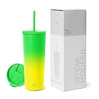 Insulated Tumbler with Lid and Straw | Iced Coffee Cup Reusable Stainless Steel Water Bottle Travel Mug | Gifts for Women Men Her Him | Classic Collection | 24oz | Limey Light