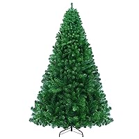 8ft Artificial Christmas Pine Tree Holiday Xmas Green Tree for Home Office Holiday Party Indoor Outdoor Decoration Full Hinged Christmas Tree with 1430 Branch Tips and Metal Foldable Stand