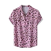 Pink Leopard Print Men's Hawaiian Shirt,Summer Tropical Beachwear