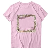 2024 Baseball Mama T-Shirt Women Funny Leopard Baseball Graphic Tee Tops Summer Casual Loose Fit Mom Gift Blouses