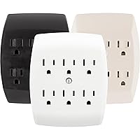 GE 6-Outlet Extender Wall Tap, Grounded Adapter, Outlet Splitter, Charging Station, 3-Prong, Secure Install, UL Listed, White, 54947