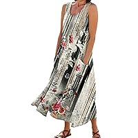 Trendy Plus Size Maxi Sundress Casual Sexy Off The Shoulder Sleeveless Long Dress Vintage Floral Flowy Beach Dress