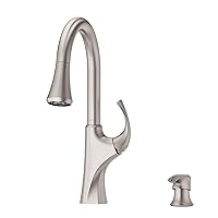 Pfister Miri Kitchen Faucet with Pull Down Sprayer and Soap Dispenser, Single Handle, High Arc, Spot Defense Stainless Steel Finish, F5297MRGS