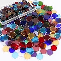 Flat Glass Mosaic Tiles, 200 PCS Stained Transparent Glass Mosaic, Round Flat Gems for Home Decoration DIY Crafts