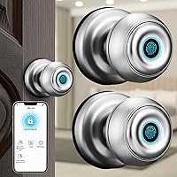 Smart Fingerprint Door Lock Keyless Entry Door Lock, Biometric Door Lock Fingerprint Door Knob with App Control for Home Hotel Office Apartment Bedroom (Silver, 2 Pcs)