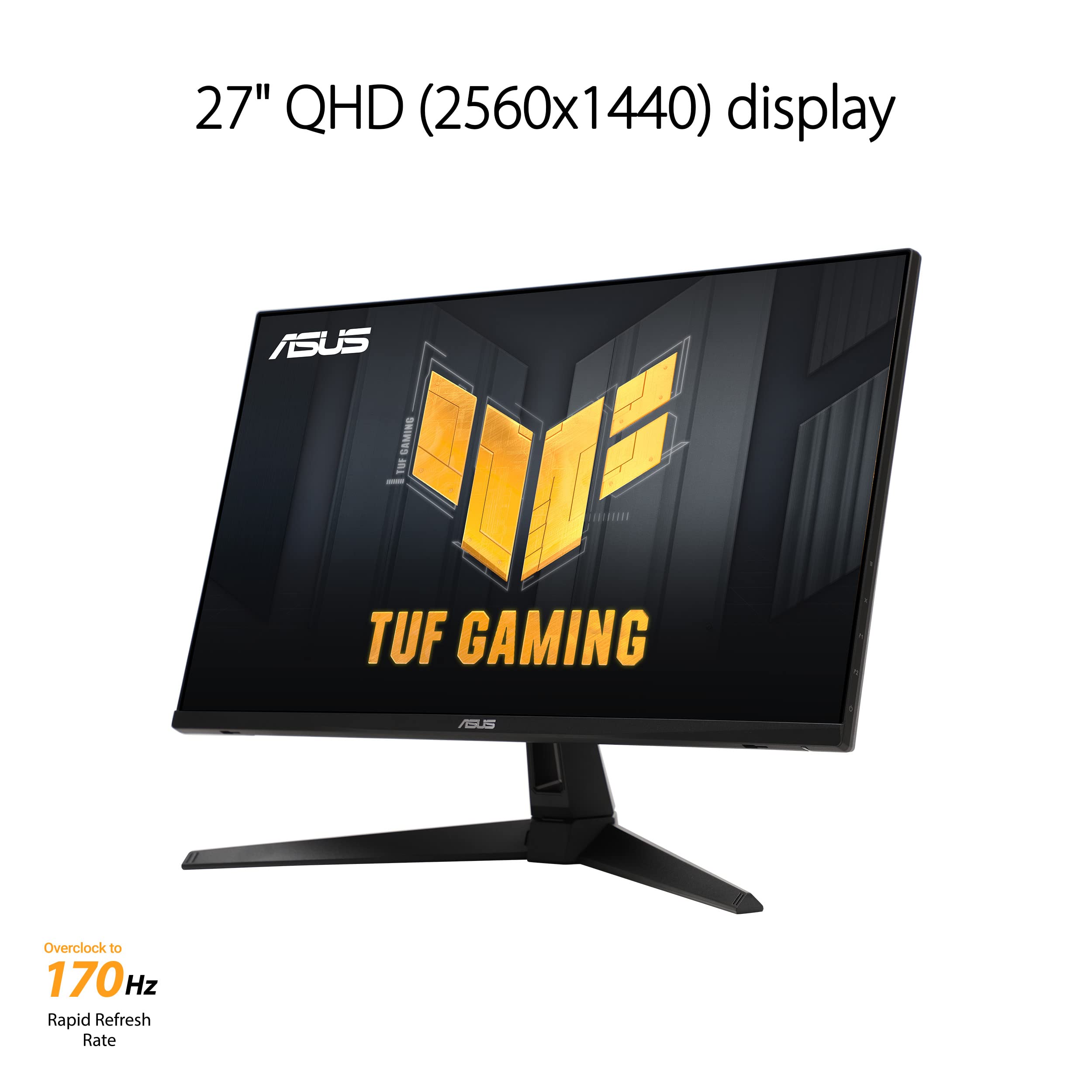 ASUS TUF Gaming 27” 1440P Monitor (VG27AQA1A) - QHD (2560 x 1440), 170Hz (Supports 144Hz), 1ms, Extreme Low Motion Blur, Freesync Premium, Eye Care, HDMI, DisplayPort, Shadow Boost, Speakers, HDR