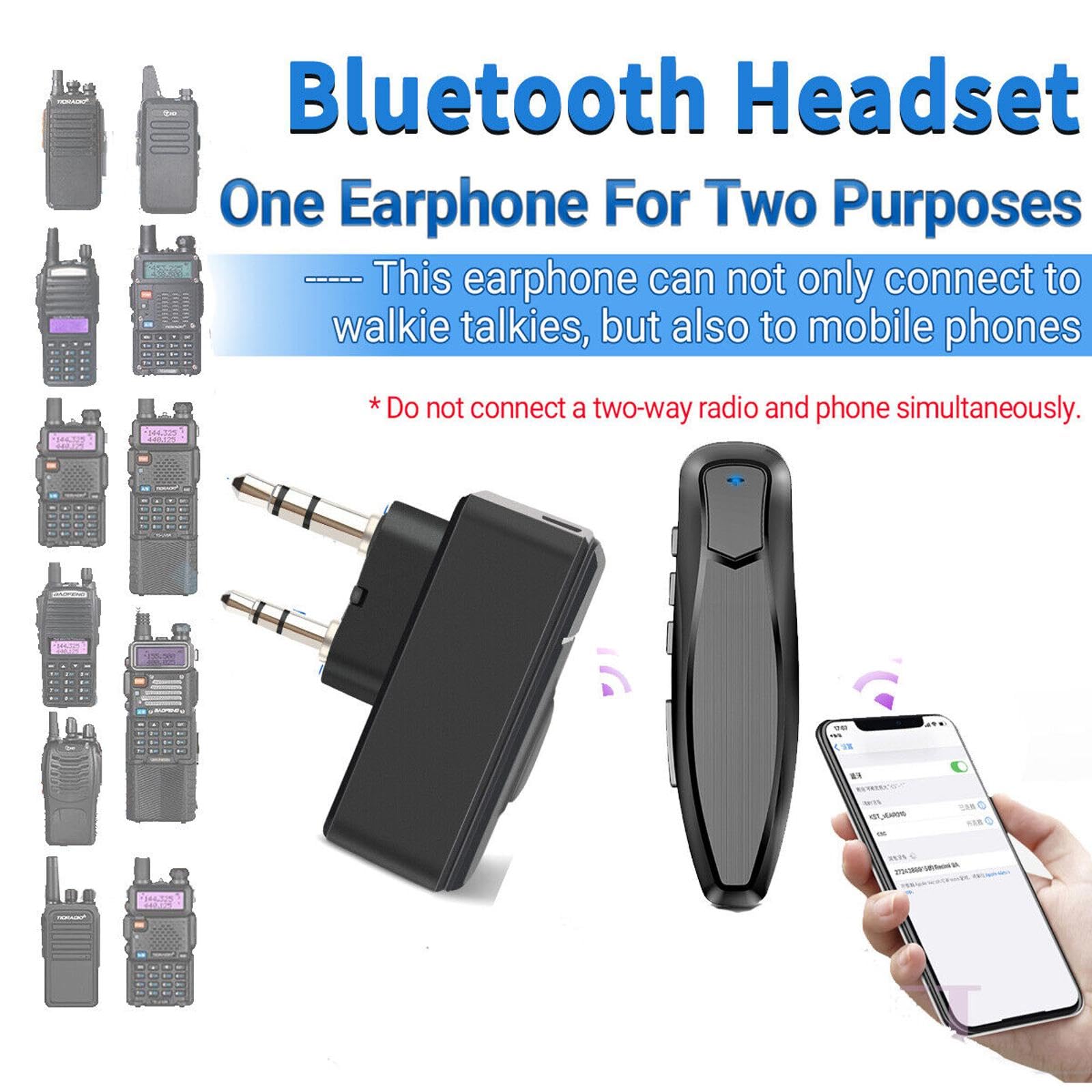 Wireless Bluetooth Earphone Earpiece Walkie Talkie PTT Headset for Kenwood 2Pin K Port Headphone Adapter for Baofeng UV-5R UV-82