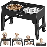 URPOWER Elevated Dog Bowls Mess Proof Raised Dog Bowl 4 Height Adjustable Dog Bowl Stand with 2 Stainless Steel Dog Food and Water Bowl Non-Slip Dog Bowl Set for Small Medium Large Dogs & Pets