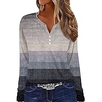 Women's Tops Fall 2023 T Shirt Tee Button Print Long Sleeve Daily Weekend Fashion Basic V-Top Sweatshirts, S-3XL