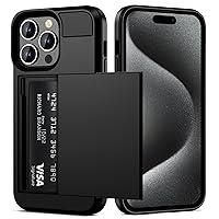 Vofolen Case Compatible with iPhone 15 Pro with Card Holder Dual Layer Shockproof Wallet Phone Case Hidden Card Slot Sliding Protective Hard Shell Back Cover Slim Case for iPhone 15 Pro 6.1 Inch Black