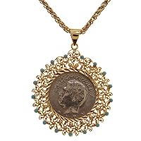 Persian Iranian Vintage Pahlavi Coin Shir Khorshid Lion Sun Necklace Chain