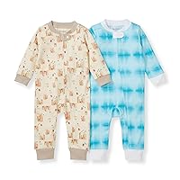 Burt's Bees Baby Baby Boys Pajamas, Sleep and Play Loose Fit, 100% Organic Cotton, Soft One-piece PJs, Diagonal Zip Up Jumpsuit Newborn Essentials with Interior Zipper Guard in sizes NB to 6-9 Months
