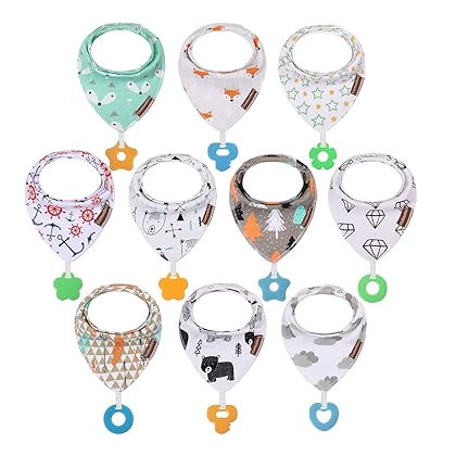 vuminbox Baby Bandana Drool Bibs 6-Pack and Teething Toys 6-Pack Made with 100% Organic Cotton, Absorbent and Soft Unisex