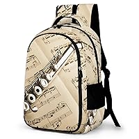 Flute on Music Score Laptop Backpack Durable Computer Shoulder Bag Business Work Bag Camping Travel Daypack